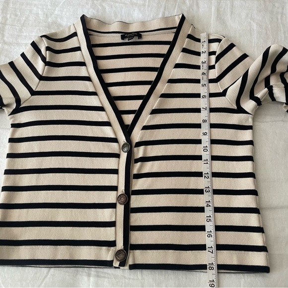Massimo Dutti Button Front Cardigan Women M V Neck Striped Cotton Cream Black - Picture 14 of 15
